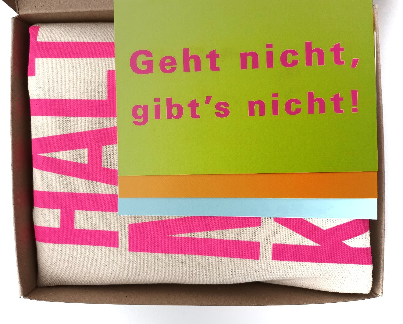 Baumwolltasche & Sprüche-Postkarten | HALT MAL KURZ Geschenkbox