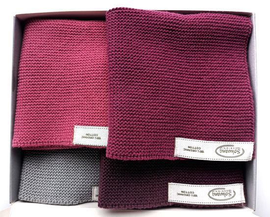 Wischtücher von Solwang Design Dänemark in Bio-Baumwolle gestrickt | 4 Tücher Oma Ella beere