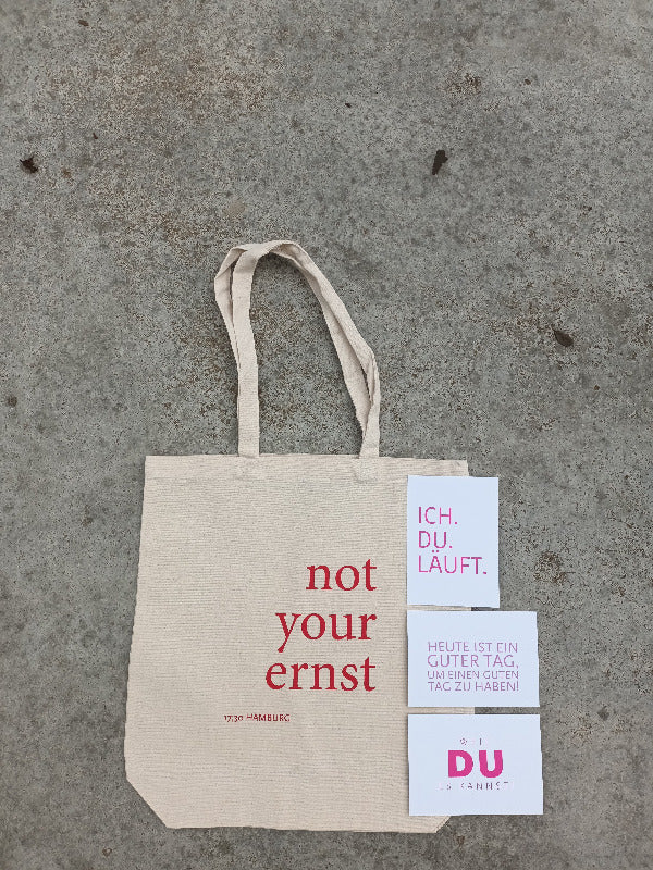 Baumwolltasche & Sprüche-Postkarten | not your ernst Geschenkbox