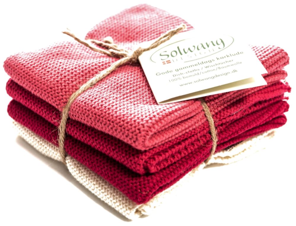 Wischtücher von Solwang Design Dänemark in Bio-Baumwolle gestrickt | 4 Tücher Oma Ella rot