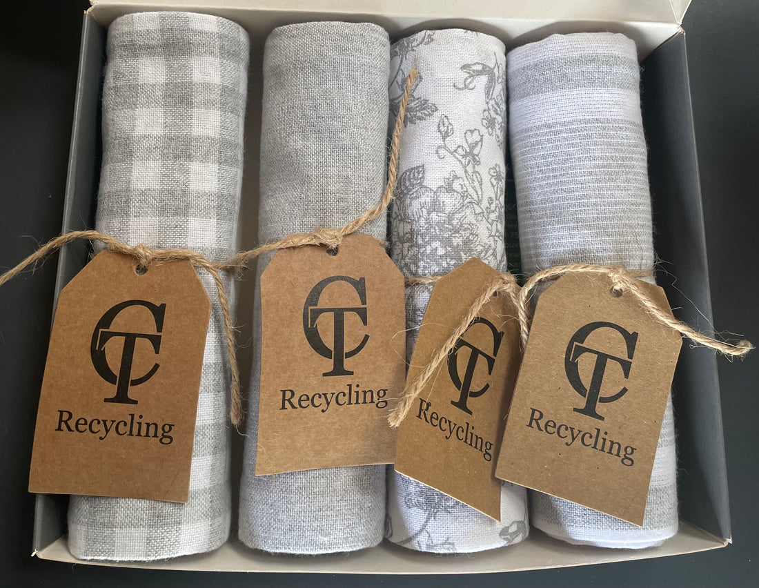 Geschirrtücher nachhaltig aus recyceltem Material | 4-er Set Tante Tilda grau