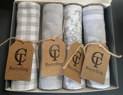 Geschirrtücher nachhaltig aus recyceltem Material | 4-er Set Tante Tilda grau