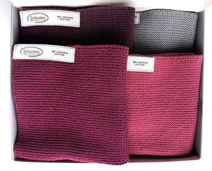 Wischtücher von Solwang Design Dänemark in Bio-Baumwolle gestrickt | 4 Tücher Oma Ella beere