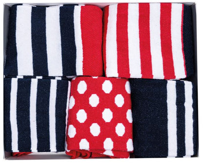BUXandSOX - Sockenbox mit 5 Paar Socken mit Streifen und Punkten